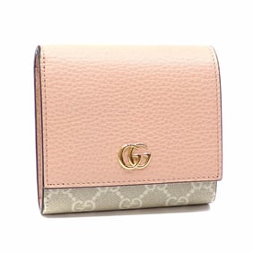 Gucci Bi-fold Wallet GG Supreme Double G Bicolor Medium Women's Beige Pink PVC Leather 598587