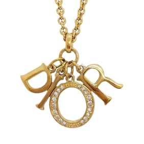 Christian Dior Charm Necklace Gold GP Rhinestone