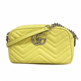 Gucci Shoulder Bag GG Marmont 447632 Leather Yellow Women's