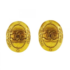 Chanel Earrings Coco Mark Oval GP Plated Gold Ladies