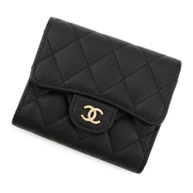 Chanel Matelasse Coco Mark Classic Small Flap Wallet in Caviar Leather, Black, AP0229
