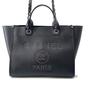 CHANEL Coco Mark Deauville Tote Bag, GM Studded Caviar Leather, A57069, Black