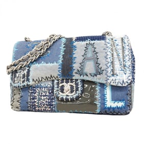 Chanel Shoulder Bag W Chain Patchwork Denim Blue Women's