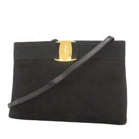 Salvatore Ferragamo Vara Clutch Bag in Black Suede, 2-Way for Women