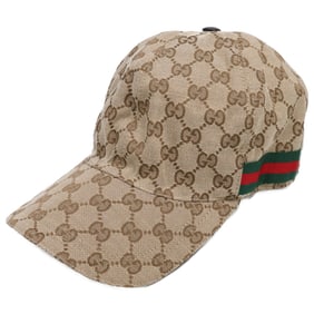 GUCCI 200035 KQWBG GG Canvas Baseball Cap with Web and Stripes, Size M (58cm), Beige, Ebony, Men's