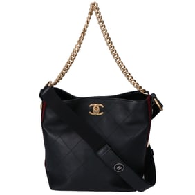 CHANEL Chanel 26 series A57573 Coco Button Quilted Hobo Shoulder Bag Black GD Hardware Women's
