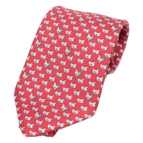 HERMES 005267T 02 Chicken Print Silk Tie ROUGE BLANC Men's