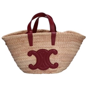 CELINE Teen Classic Pannier Triomphe Basket Tote Bag in Natural Bordeaux for Women