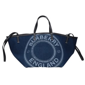 BURBERRY Aged Logo Denim Tote Bag Indigo Black Women's
