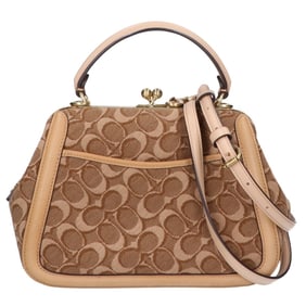 COACH 69026 Frame Bag 23 Signature Jacquard 2-Way Shoulder/Handbag Brown Women's