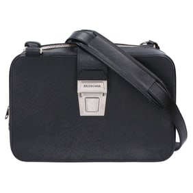 BALENCIAGA 637881 Tuck Leather Shoulder Bag Black Women's