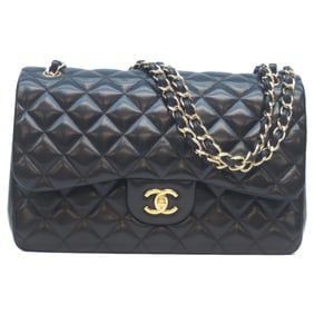 CHANEL No. 18 A58600 Black Lambskin Double-Flap Deka Matelasse 30 Shoulder Bag with G Hardware and Q