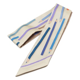HERMES H064221S 06 Get your colored pencils out! Carré Libre Silk Twilly Scarf, Vanille Violet Blan