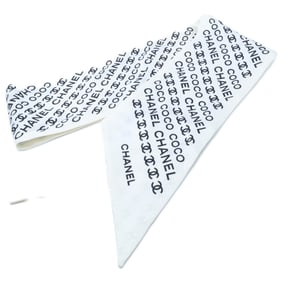 CHANEL 2015 Spring/Summer Silk Coco Mark & Logo Twilly Scarf White Women's