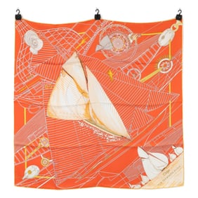 HERMES Tuiga sailboat silk scarf, size 90, orange, for women