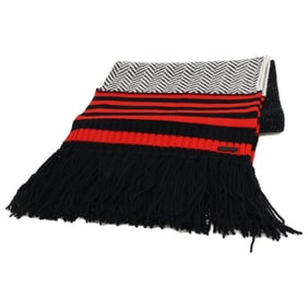 BURBERRY Border Fringe Long Scarf in Red, Black, and White for Women