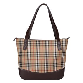 BURBERRY Nova Check x Leather Handbag Beige Brown Women's