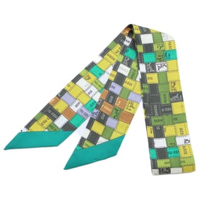 HERMES 062879S-14 BOLDUC AU CARRE Bolduc Check Silk Twilly Scarf, Vert Arnica Khaki, Women's