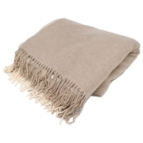 HERMES 102664M PLAID H Motif Two-Tone Cashmere 100% Cotton Stole, Beige, Women's