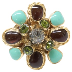 CHANEL 05P Gripoa Flower Ring, Gold, Brown, Green, Women's