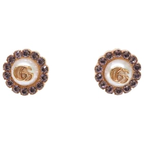 GUCCI 702583 Double G Flower Stud Earrings, Pink, Women's