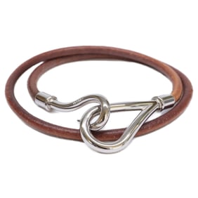 HERMES Jumbo Leather Bracelet in Brown and Silver for Women