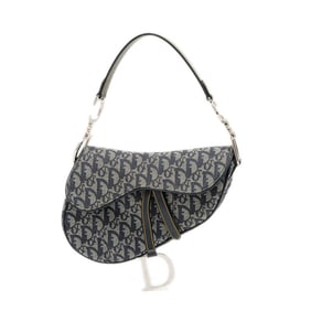 Christian Dior Dior Saddle Bag Trotter Shoulder Canvas Leather Navy