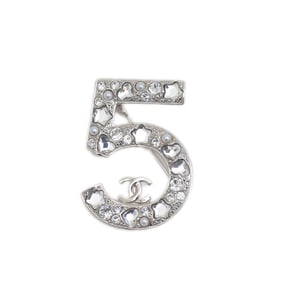 Chanel Brooch No. 5 Rhinestone Silver A25P