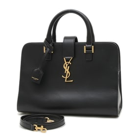 Black Gold Saint Laurent Paris Small Cabas Handbag/Shoulder Bag in Black Leather with Gold Hardware 