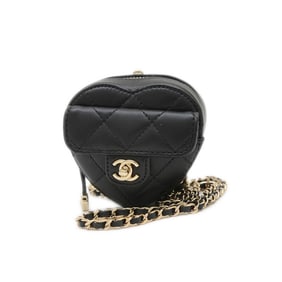 Chanel Matelasse Heart Shape Chain Shoulder Wallet/Coin Case, Black, AP2783