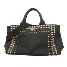 Prada Canapa Tote Bag, Black and Gold, 2-Way Bag for Women