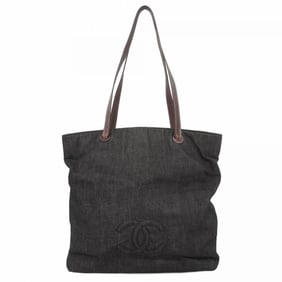 Chanel tote bag denim leather black women's
