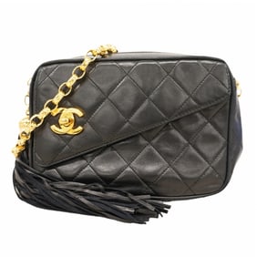 Chanel Shoulder Bag with Matelasse Chain, Lambskin, Black, Women's, P1568272