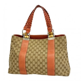 Gucci GG Canvas Bamboo Tote Bag 232974 Beige Coral Women's