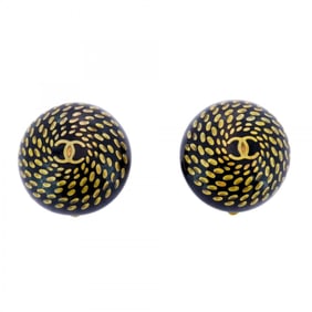 Chanel Coco Mark Circle Earrings, GP Plated Gold and Black, Women's