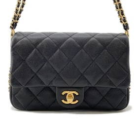 Chanel Mini Matelasse Caviar Leather Chain Shoulder Bag AS3757, Black