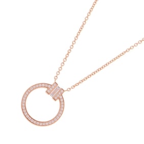 Tiffany T Two Circle Pendant Necklace with 0.06ct Diamond Center Stone and 0.08ct Total Diamonds in 