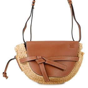 Loewe Gate Small Shoulder Bag, Raffia and Leather, 329.13.T20, Brown