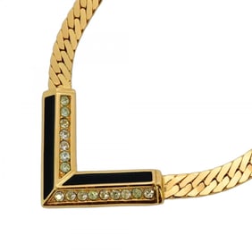 Christian Dior Necklace, GP Plated, Rhinestone, Gold, Black, Women's
