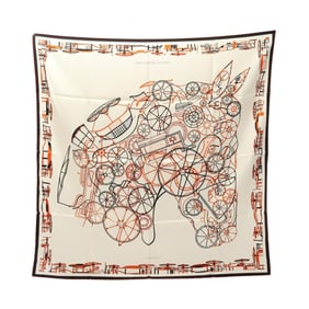 Hermes Hermès Carré 90 COMPLICATION EQUESTRE Silk Scarf for Women, Ivory Multicolor (H004148S)