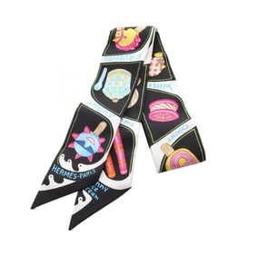 Hermes Hermès Twilly FUNNY ICE CREAM Silk Scarf for Women in Black and Multicolor
