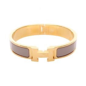Hermes Hermès Click H PM Bangle, Gold-Plated, Enamel, Women's, Gold and Beige, Marron Glace