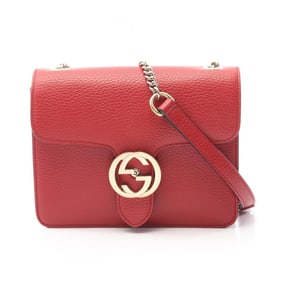 Gucci Interlocking G Shoulder Bag, Leather, Women's, Red, 510304