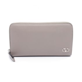 Valentino Garavani V Logo Signature Round Long Wallet, Leather, Women's, Gray, 2Y2P0570LMV