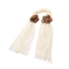 FENDI Scarf/Stole, Silk, Cashmere, and Fur, Women's, Ivory Brown