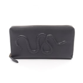 Gucci Snake Leather Round Long Wallet, Men's, Black, 451182