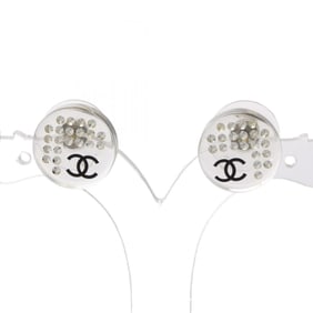 CHANEL Coco Mark Earrings, Plastic with Rhinestones, Clear, for Women