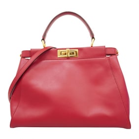 Fendi Peekaboo Leather Handbag, Red, 2-Way Bag for Women