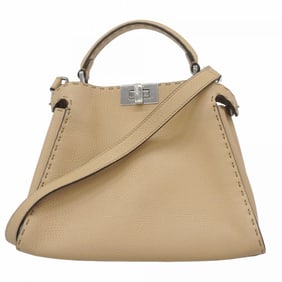 Fendi Selleria Peekaboo Leather Handbag, Beige, Women's
