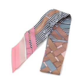 Hermes Hermès Twilly Scarf/Muffler, Horse Bit, Chemise, Vieux Rose, Gray, Camel, 100% Silk